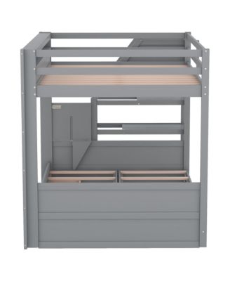 Wood Full Size Convertible Bunk Bed with Storage Staircase, Bedside Table, and 3 Drawers, White