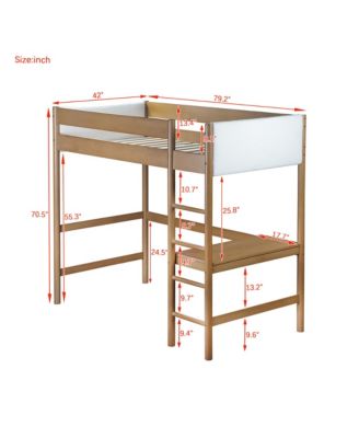Upholstered Twin Loft Bed with Desk, Safety Rails, Teddy Fleece Headboard