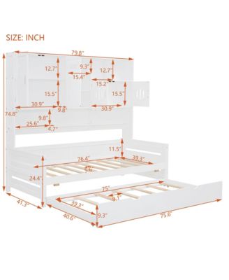 Twin Size Wooden Daybed with Trundle and Storage Cabinet & Shelf