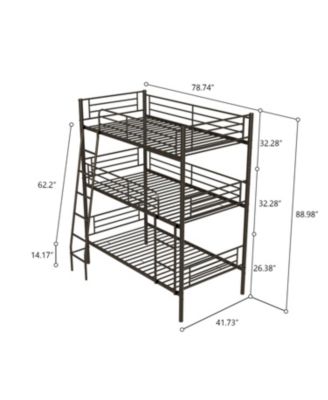 Bedroom dormitory twin size black metal triple bunk bed can be disassembled into three beds
