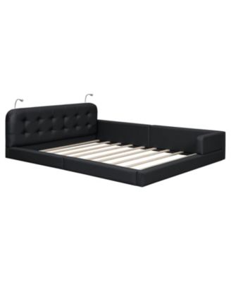 Queen Size Upholstered Platform Bed with 2 Reading Lights