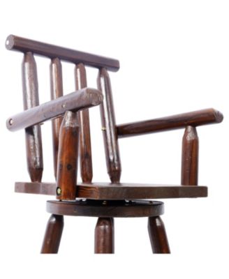 Rustic Fir Wood Bar Stool with Footrest and Wide Armrests