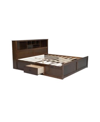 Wood Platform Bed with Multi-storage Headboard, USB and Drawers