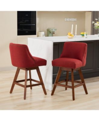 Counter Height Swivel Barstools, 26" H Seat Height Upholstered Bar Stools Set of 2, Fabric in Wine Red