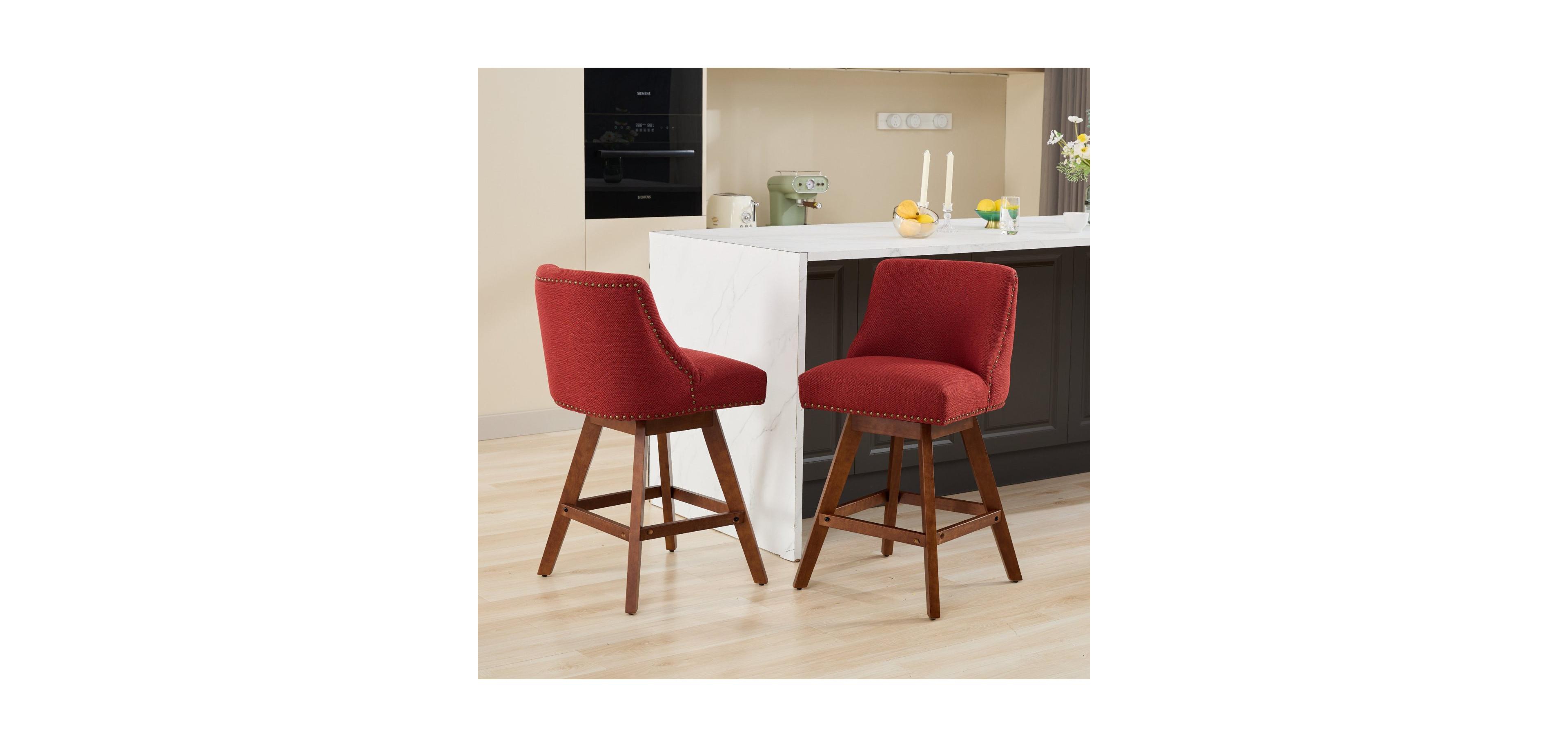 Streamdale Furniture Counter Height Swivel Barstools, 26" H Seat Height Upholstered Bar Stools Set of 2, Fabric in Wine Red