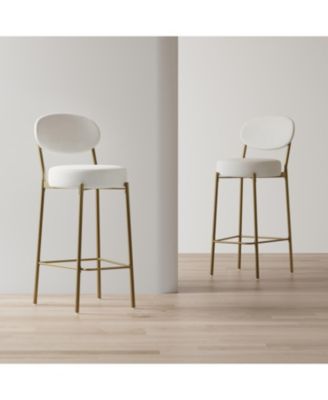 Streamdale Upholstered Velvet Bar Stools with Backrest (Creamy White), Set of 2