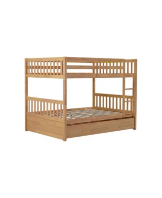 Rubber Wood Full/Full Bunk Bed with Trundle and Guardrails, Convertible to 2 Beds