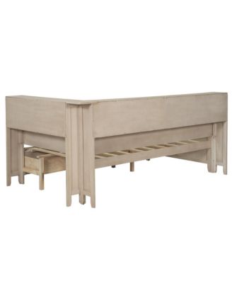 Twin Size Wood Daybed with Storage Shelves and 3 Drawers, Antique