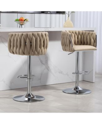 360 Fabric Swivel Counter Stools (Set of 2), Adjustable Height, Woven Back