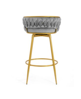 Streamdale Set of 2 Swivel Bar Stools with Woven Backrest and Gold Legs