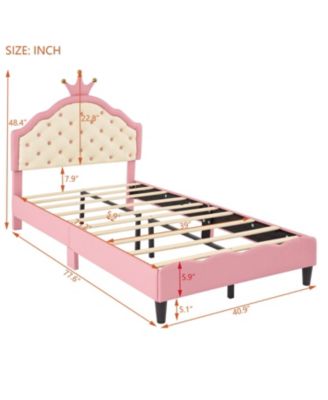 Twin Size Lovely Crown Fantasy PU Leather Princess Bed with Tufted Headboard, Pink+Cream