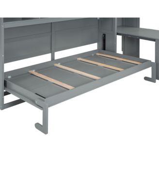  Twin Size Murphy Bed Wall Bed with Closet, Drawers & Desk-Gray