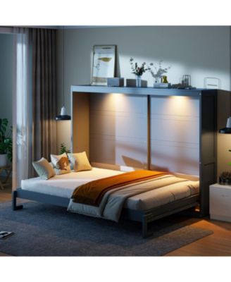 Queen Size Murphy Bed Wall Bed Modern design with LED Lights