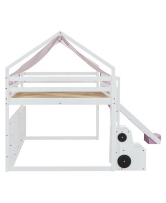 Wooden Loft Bed House-shaped Frame with a Tent