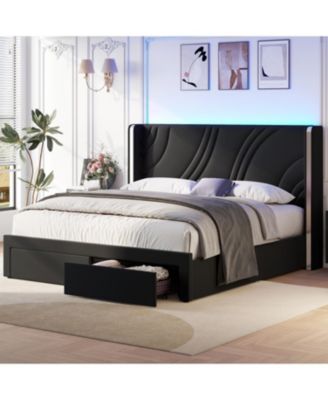 LED Bed Frame Storage Drawers Wingback