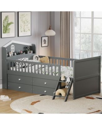 Twin Bed Frame with Storage & Guardrail