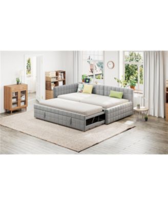 Upholstered L-Shaped Daybed with Twin Trundle & USB