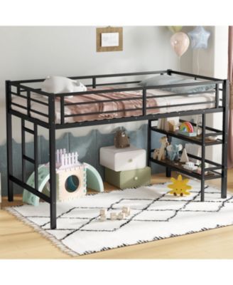 Twin Metal Loft Bed with Shelf & Ladder
