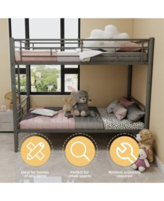 Twin Over Twin Metal Bunk Bed with Ladders & Guardrail