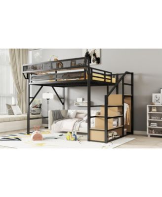 Queen Loft Bed with Stairs & Storage - Black
