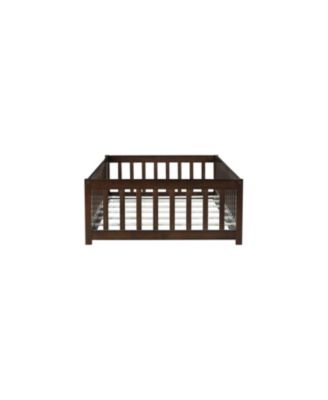 Twin Espresso Floor Bed with Fence & Door