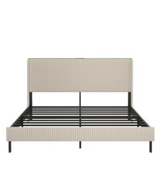 King Beige Platform Bed with Charging Station