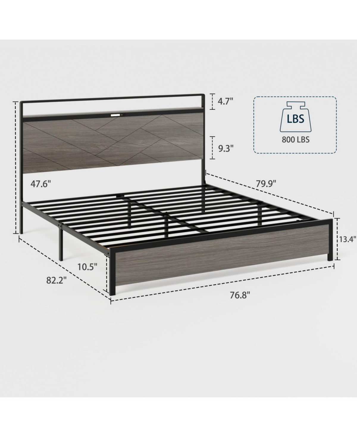 Streamdale Furniture + King + Wooden + Led, Usb, Storage + Bed Frame