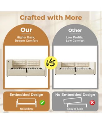 Upholstered Twin Daybed with Hydraulic Storage, USB Charging, Tufted Back, Beige Velvet
