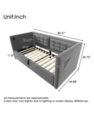  Upholstered Twin Daybed with Hydraulic Storage, USB Charging, Tufted Back, Gray Velvet