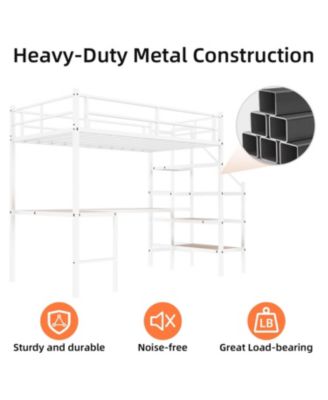 Loft Bed with L-Desk, Storage, Stairs & Railing