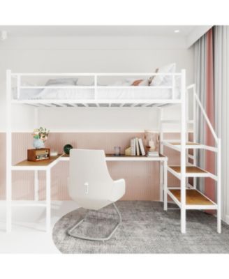 Loft Bed with L-Desk, Storage, Stairs & Railing
