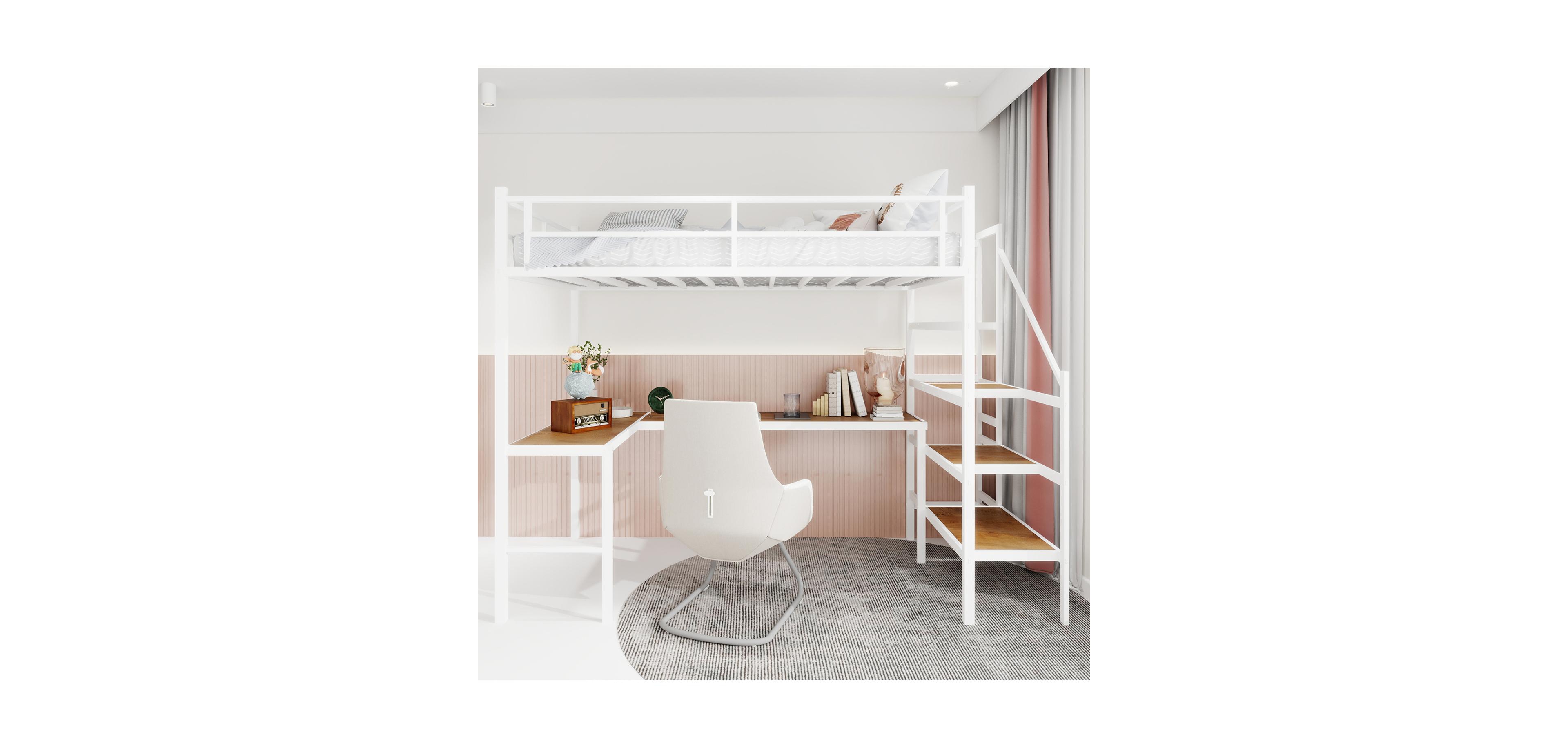 Streamdale Furniture Loft Bed with L-Desk, Storage, Stairs & Railing
