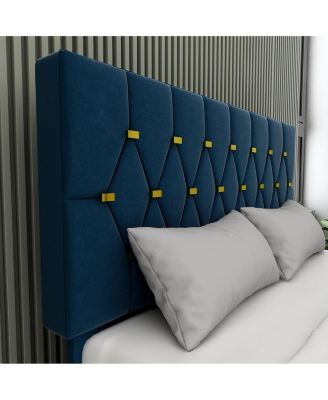 Queen Velvet Bed with Trundle & Storage - Blue