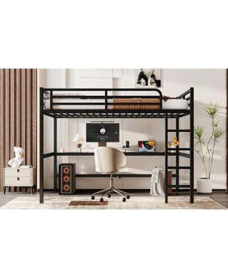  Metal Queen Loft Bed w/ Outlet & LED Light