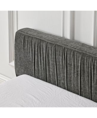 Upholstered Platform Bed with Headboard, Chenille Fabric, Grey