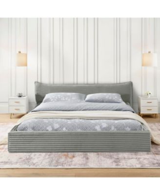 Upholstered Platform Bed Frame - Curved Headboard, No Box Spring-Grey