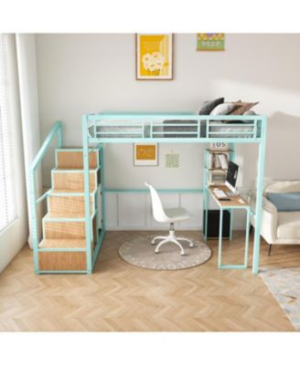 Loft Bed w/Desk & Storage - Metal Frame, Staircase, USB & Outlet