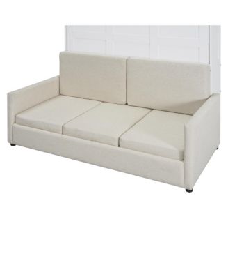 Full Size Murphy Bed Wall Bed with Cushion, White
