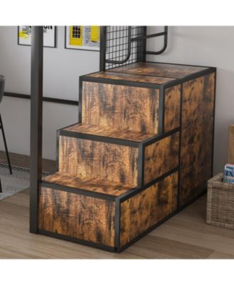 Loft Bed with Desk, USB, Drawers, Stairs & Storage - Black