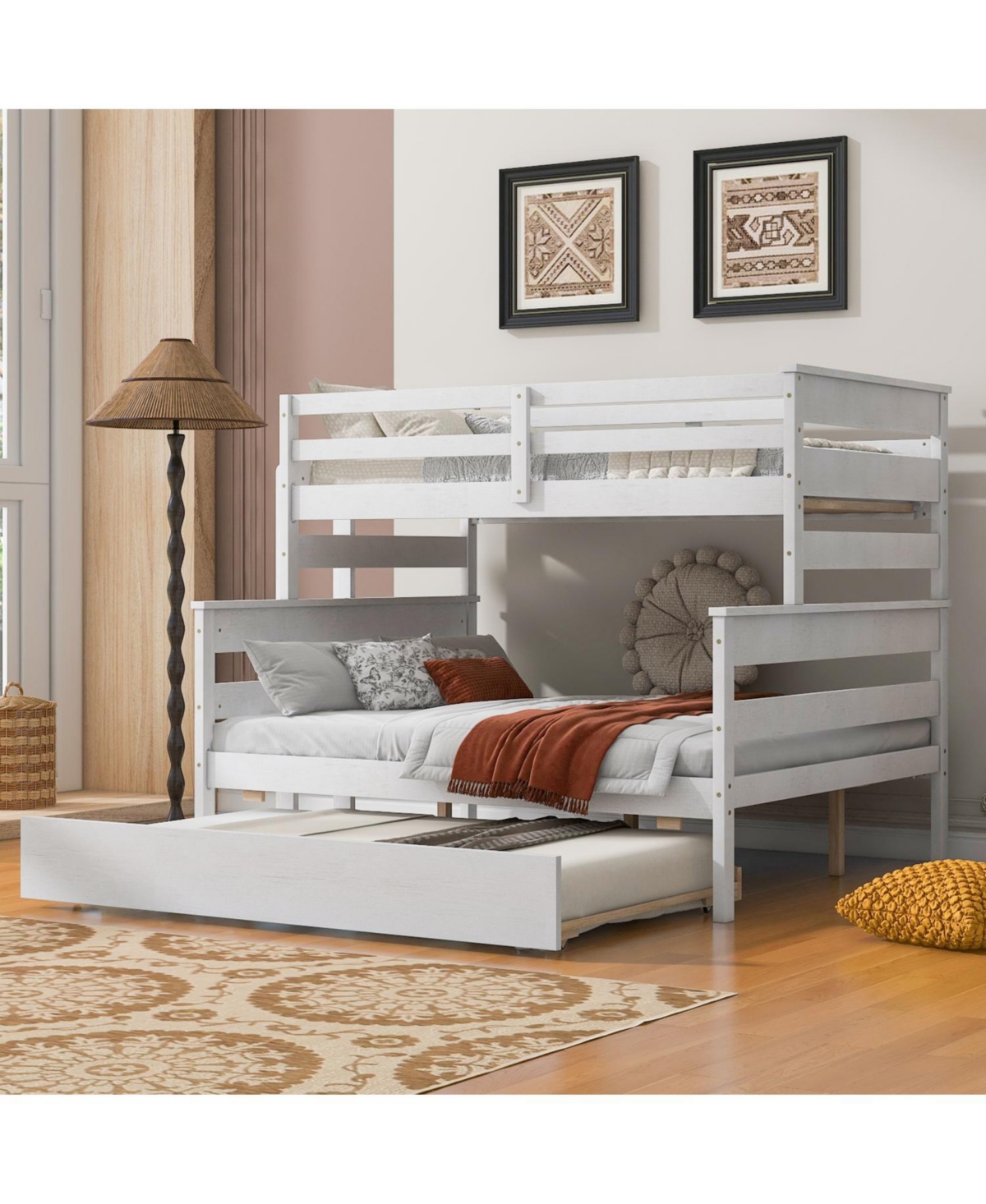 Streamdale Furniture Wood Twin over Full Bunk Bed with Twin Size Trundle