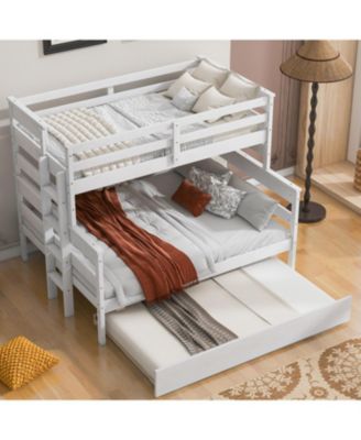 Wood Twin over Full Bunk Bed with Twin Size Trundle