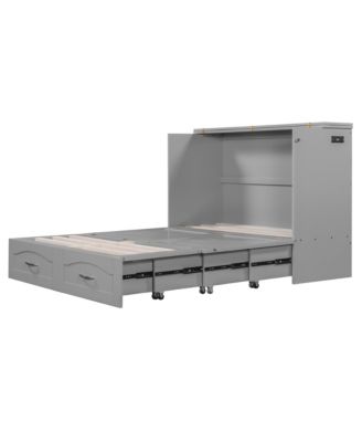  Murphy Bed with Drawer, USB Ports, Pulley Design - Gray