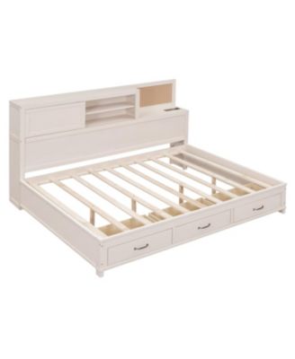 White Wooden Daybed with 3 Storage Drawers, Shelf & USB Ports