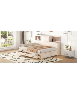 White Wooden Daybed with 3 Storage Drawers, Shelf & USB Ports