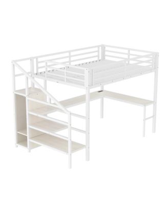 Queen Loft Bed with Desk, Wardrobe, Shelf & LED