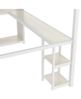 Queen Loft Bed Frame w/ Wardrobe, Desk & Shelves