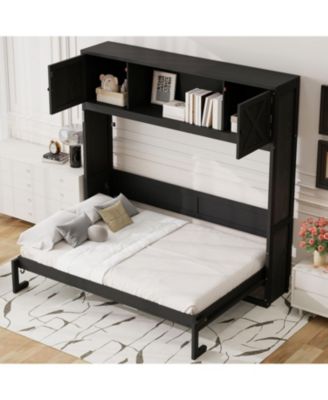 Full Size Murphy Bed with Storage Cabinets, Black
