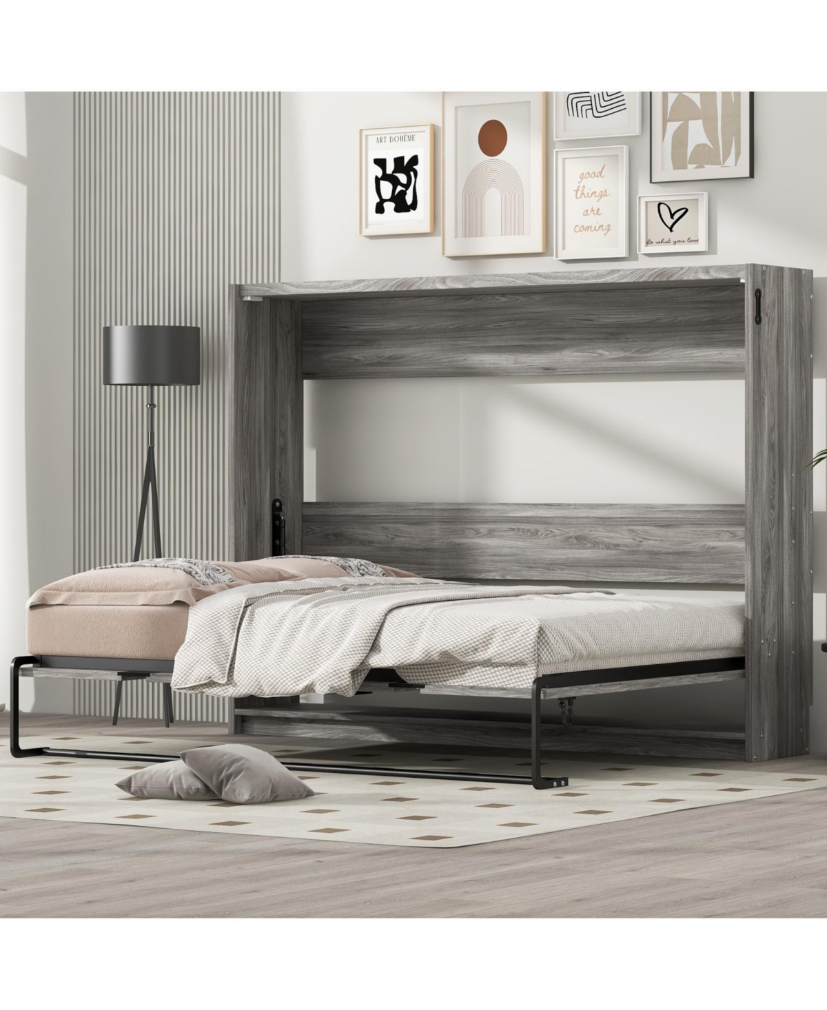 Streamdale Furniture Full Size Murphy Bed, can be Folded into a Cabinet, Gray