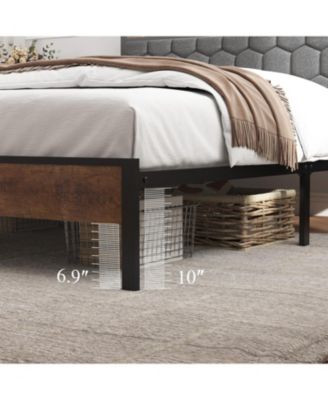 Wooden Platform Bed Frame w/ USB Ports & Storage - Brown