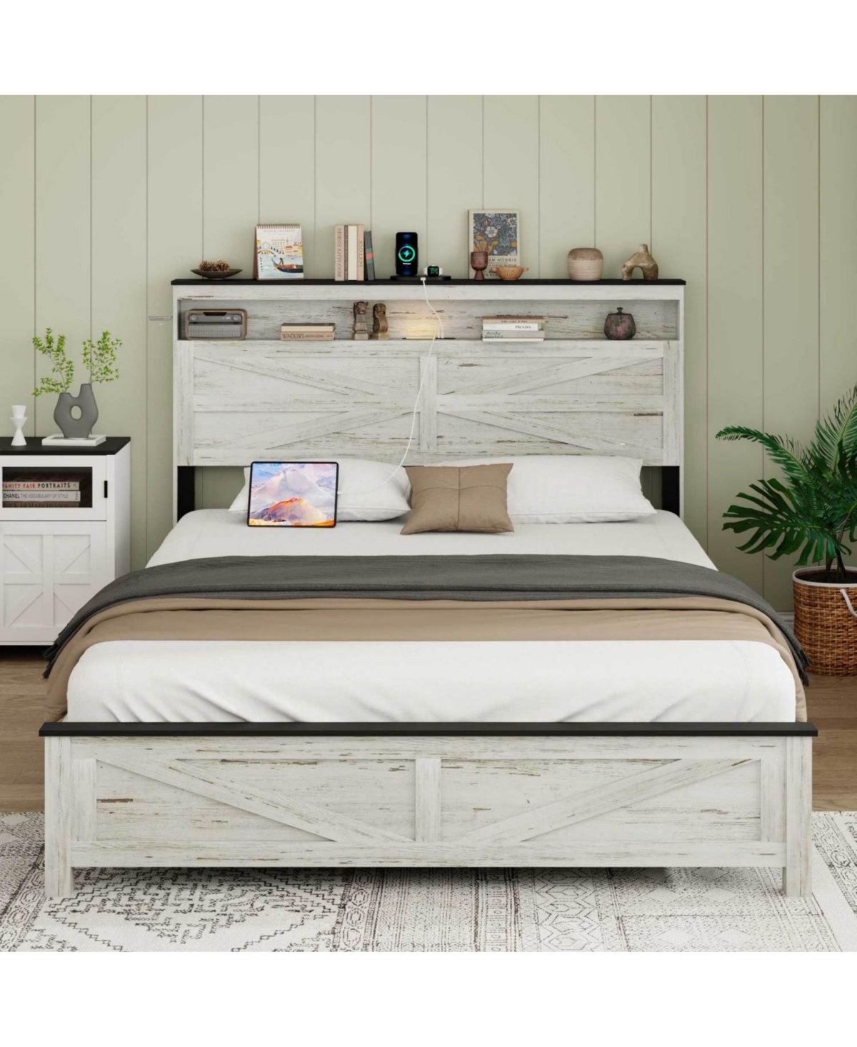 Streamdale Furniture Led Platform Bed Frame with Charging & Storage